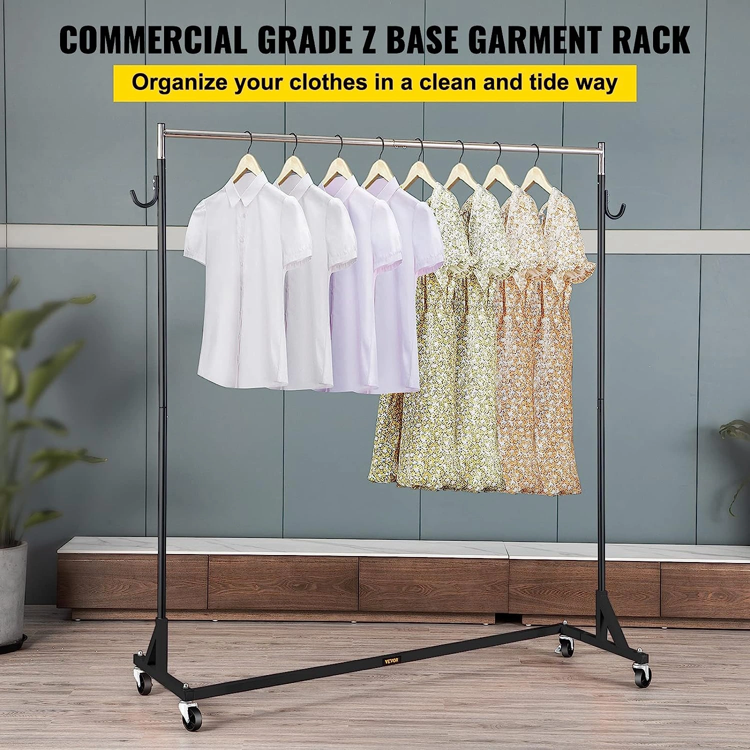 Rack Z Industrial: ¡Organiza con estilo y resistencia! Capacidad 300 lbs, ajustable y rodante. Perfecto para tu tienda o hogar.